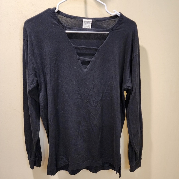Pink by Victoria's Secret Black Long Sleeves Logo T-shirt  size S - Picture 9 of 10